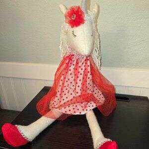 Red Unicorn Doll Christmas Shelf Sitter Plush Weighted Dress Sparkle